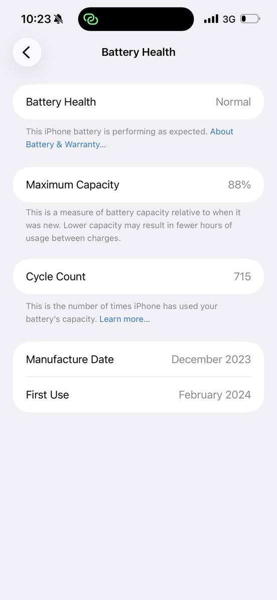 ايفون 15 برو ماكس بطارية 88
ذاكر 256 جهاز شرق اوسط ماستر 
كارتونه موجودة 
ب 1100 
***********
