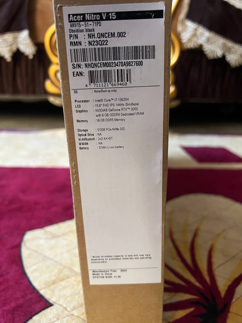 سلام عليكم لابتوب NITRO  V 15 للبيع
Processor   :  i7 13620 H 
LCD    :  RTX 3050 
Memory  :  16 GB 
Storage    :   512 GB PCle NVM e SSD 
OPtical Drive    :   NA 
WLAN/BLUetooth    :    2×2 AX+BT 
WWAN   :   NA 
Battery    :  57Wh 
نظيف كلش مال كيمنك ملحقات كاملة شاحنة مال تبريد هم ويا وماوس السعر ٩٥٠ وبي مجال بسيط حك الجية *********** موجود واتساب الشراي يدخل
