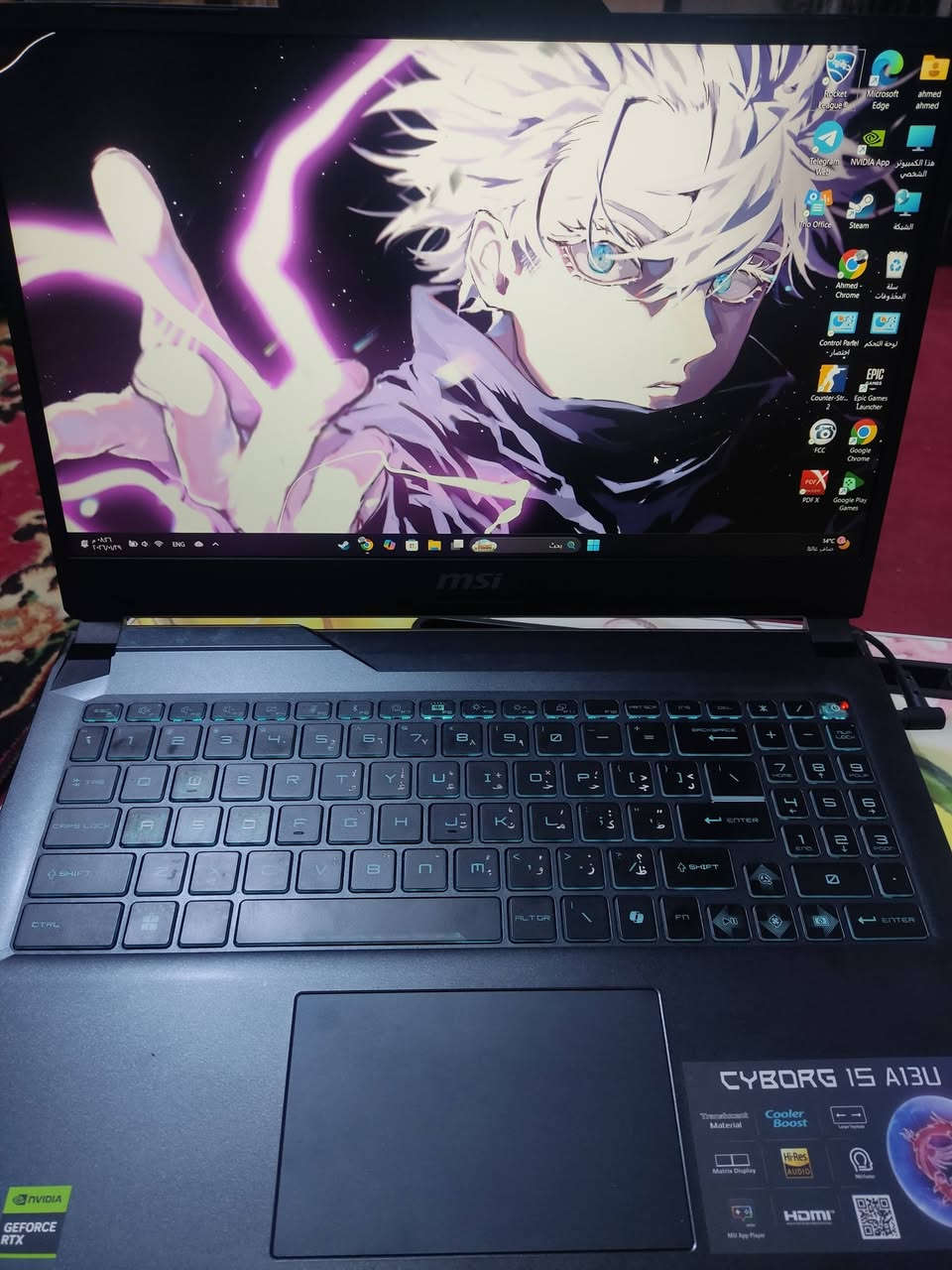 1,000,000 IQD
الف دينار عراقي فقط وبي مجال بسيط 
لابتوب اخو الجديد صارلة شهرين عندي ما بي اي خلل او عطل 
هوة لابتوب كيمنك وما مستعملة بس للدراسة 
ملحقاتة كلهن وياهة من الشاحن والضمان وكارتونتة كذالك موجودة 
للتواصل *********** واتساب 

CPU - Intel® Core™ i5-13420H 13 Gen - 8 Cores, 12 Threads
RAM - 16GB (8 x 2) DDR5-5200 Max 64GB 2 Slots
STORAGE - 512GB M.2 SSD slot (NVMe PCIe Gen4)
GPU - NVIDIA® GeForce RTX™ 3050 Laptop GPU 6GB GDDR6 96-bit Up to 990MHz Boost Clock 45W Maximum Graphics Power with Dynamic Boost. *May vary by scenario
Display - 15.6" FHD (1920x1080), IPS-Level 144Hz 
Camera - HD type (30fps@720p)
Color - Translucent Black
Keyboard - English - Single Backlit Keyboard (Blue) - (Free laser printing is available for arabic letters)
Battery - 3-Cell 53.5 Battery
