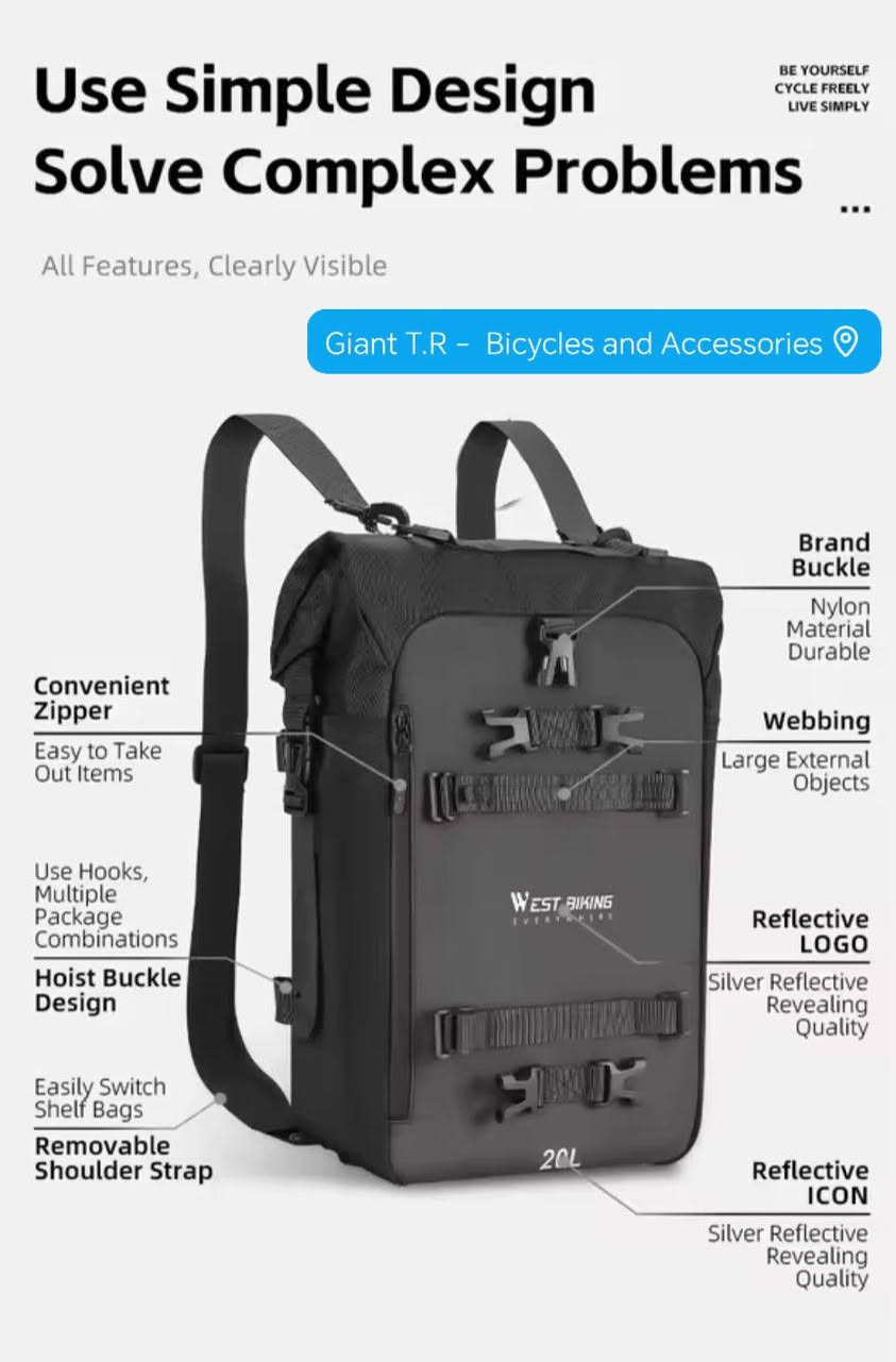 📍 ما شاء الله لاقوة الا بالله العلي العظيم 📍

📥 تم بعون الله وفضله وصول وجبة جديده من 👇👇

الوجبه الجديده 2026 : رقم المنتج 6

®️WEST BIKING ✅  ملوك الترحال 👑

​🏁 رفيق الطريق الذي لا يخذل.. حقيبة المغامرات من West Biking وصلت الآن! 💨

​لمحترفي الـ Touring وعشاق المسافات الطويلة، نعلم أن الطريق يحتاج لتجهيز "ذكي" وليس مجرد حقيبة عادية. هل تبحث عن التوازن المثالي بين المتانة، السعة، والانسيابية؟

​لقد وصلت الآن حقيبة West biking Side Bag بنظامها المعياري (Modular) الذي يمنحك المرونة الكاملة في تنظيم رحلتك، سواء كنت في جولة داخل المدينة أو تخوض مغامرة عابرة للحدود.

​🛠️ ما الذي يجعل هذه الحقيبة خيارك الأول؟

💪 ​متانة بلا حدود: مصنوعة من مزيج تقني متطور (500D Mesh Cloth Pvc + 900D Nylon) لمقاومة استثنائية للتمزق والظروف الجوية القاسية.

🤔 ​تصميم Modular ذكي: تمنحك القدرة على الدمج والتعديل حسب حاجتك، مما يجعلها قطعة مرنة جداً تتناغم مع هيكل الدراجة.

🎖️ ​ثبات فائق: مزودة بتصميم شبكي مانع للانزلاق (Anti-Slip Mesh) لضمان استقرارها التام حتى في المنعطفات الحادة والطرق الوعرة.

🏯 ​سعات تخزين متنوعة: تتوفر بخيارين لتلائم احتياجاتك؛ سعة 20 لتر (بوزن 806 جرام) أو سعة 30 لتر (بوزن 910 جرام).

📐📏​أبعاد هندسية دقيقة: تأتي بمقاسات (26×15×39 سم) للحجم الصغير و (29×20×41 سم) للحجم الكبير لضمان سعة حقيقية دون التأثير على توازن الدراجة.
​عملية وسهلة الحمل: تتضمن حزام كتف قابل للإزالة، مما يسهل عليك حملها كحقيبة كتف أنيقة عند التوقف والابتعاد عن الدراجة.

🚀 ​إطلالة احترافية: متوفرة باللون الأسود الملكي الذي يناسب جميع أنواع وألوان الدراجات النارية.
​🔥 الكمية محدودة جداً لهذا الإصدار التخصصي!

#جاينت_تي_أر_لاتحتار #متجر_معتمد_منذ_2018
#نختصر_عليك_هم_التجربة_ونعطيك_قمة_الرفاهية
#خبرة_في_المجال_أكثر_من_10_سنوات
#غايتنا_خدمتكم_لأقصى_الحدود
#كل_ما_يحتاجة_الدراج_الهوائي_في_مكان_واحد
#اصنع_قصتك_مع_جاينت_تي_أر
#صيانه_احترافيه #اكسسوارات #ادوات_احتياطية #طلب_مسبق_خاص #فرق_دراجات #تجهيز_الفرق #SHIMANO #WEST_biking #MAXXIS #GIANT #SCOTT #TREK #MSC #FORMAT #CANNONDALE #UCI 

®️ Giant T.R -  Bicycles and Accessories . 🚴‍♂️

🔴العنوان : بغداد / نفق الشرطه / مقابل المشاتل / مجمع الدراجات الهوائيه  . 

🔴للأتصال و الاستفسار :  
*********** 📲
*********** 📲

🔴 توصيل : بغداد + المحافظات ( مركز + اطراف ) . 

لسنا الوحيدون ... لكننا بكم الأفضل ان شاء الله ♥️

🥇🥇🥇🥇🥇🥇🥇🥇🥇🥇🥇🥇🥇🥇🥇🥇
