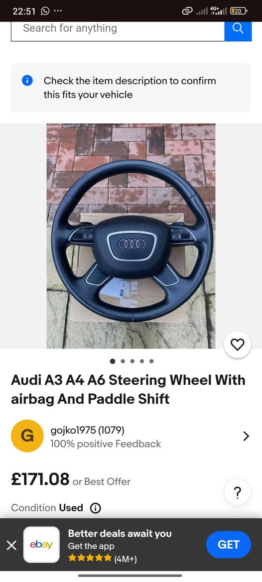 Audi Steering wheel
A4/A5/A6/A7/A8 

Airbag - paddle shaft 

🔥75 الف فقط

*********** 📞
