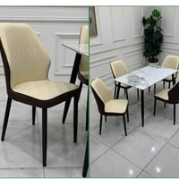 طاولة طعام • ٤ كراسي • مرمر بورسلين