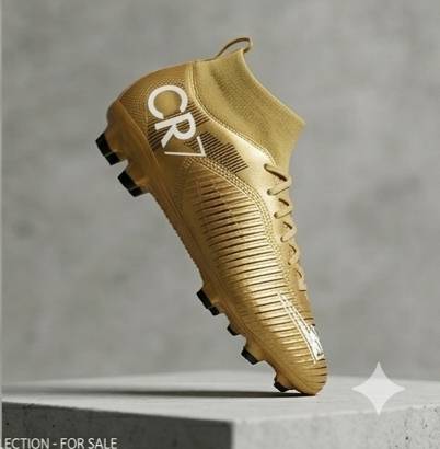 حذاء كرة قدم Premium CR7 Collection (للبيع)
​حذاء رياضي احترافي بتصميم عصري وأنيق باللون الذهبي المميز، مستوحى من سلسلة الدون رونالدو.
​المواصفات الأساسية:
​النوع: حذاء كرة قدم (بوت) برقبة عالية (جورب مدمج) لثبات وتوازن أفضل.
​اللون: ذهبي بالكامل مع شعار مميز على المقدمة.
​الحالة: جديد / بحالة ممتازة (حسب حالة حذائك الفصيلية).
​المميزات: خفيف الوزن، مرن،