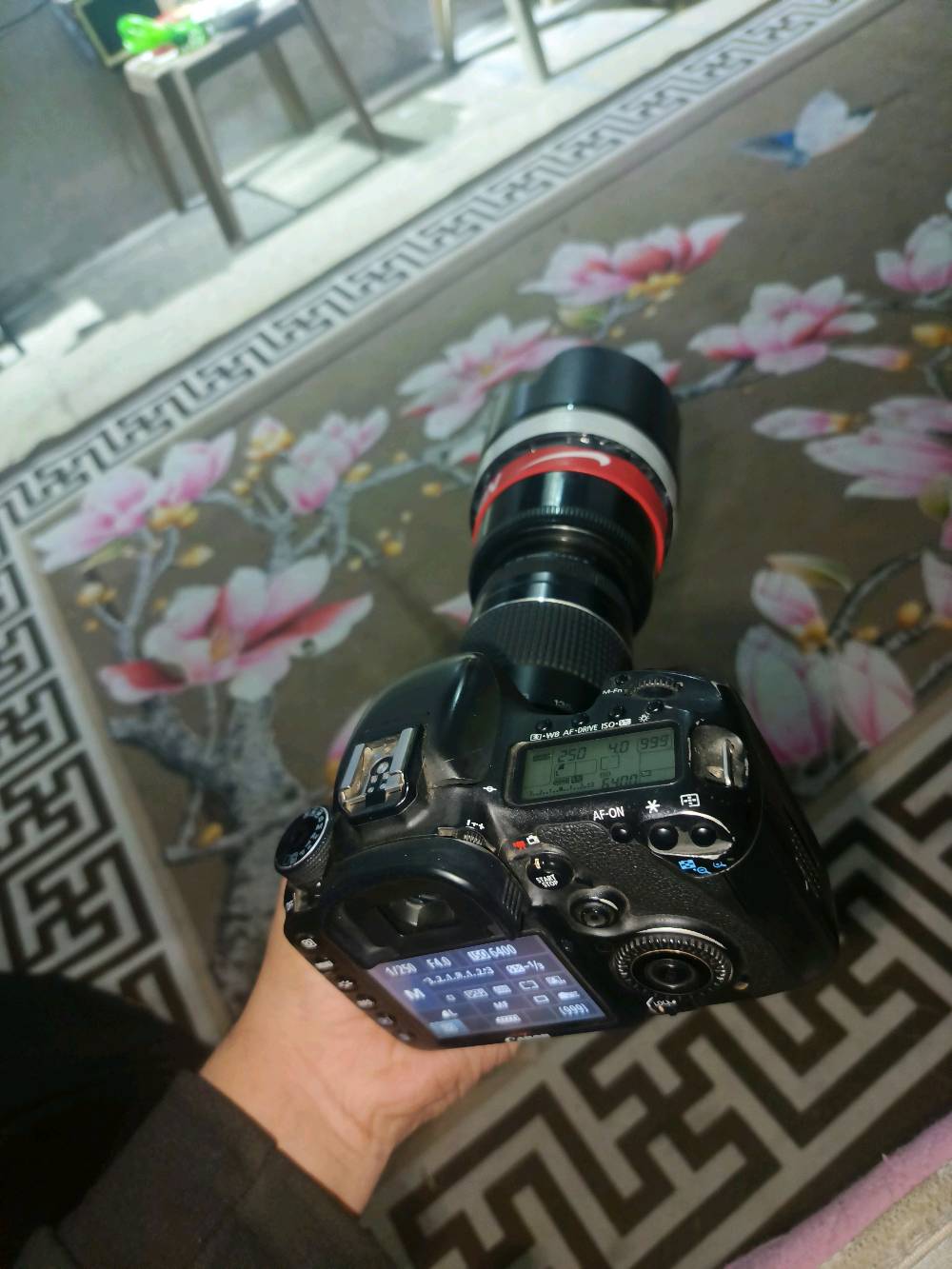 كامرة canon D7 
تجي وياهه عدسه 75-300 + دبل هود
وشاحنه وبطاريه ورام