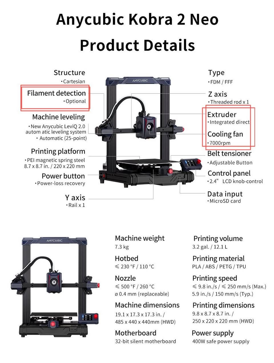 طابعة ثريدي بلاستك من شركة أني كيوبك موديل:
(Anycubic V1.5.6.3 Kobra 2 Neo)

مستعملة شغالة مابيهة عطل كل المحركات تشتغل (مفحوصات بلفديو)  مابيهة نقص عدى قطعتين بس 

‏ filament extruder & detector (موضحات بلصورة)

الي يريدهة سواء ياخذهة قطع غيار (مدام صعد سعرهن من ورة الكمرك) او يجيب القطع النقص و يشتغل بيهة عادي يكدر، اخذتهة ب١٠٠ الف اريدهة ب ١٠٠ الف و بي مجال السعر 

للتواصل ***********

قياساتهة و معلوماتهة من الموقع الرسمي 

Anycubic Kobra 2 Neo

V1.5.6.3

220*220*250 (mm)

https://store.anycubic.com/products/kobra-2-neo

فديو توضيحي للكل قطع الطابعة من القناة الرسمية للشركة: https://youtu.be/TpEcK-LBzz4?si=YoMogAE95Wk-aBel

و هاي صفحة من الموقع الرسمي لصيانة اي قطعة:

https://wiki.anycubic.com/en/fdm-3d-printer/kobra-2-neo?_sasdk=dMTljMWFhYmNjMGQyOTk0LTBmNTJjZTEwNmYzZmQ3OC03Mzc5MzU2Zi0zOTYzMjgtMTljMWFhYmNjMGUyYTRl
