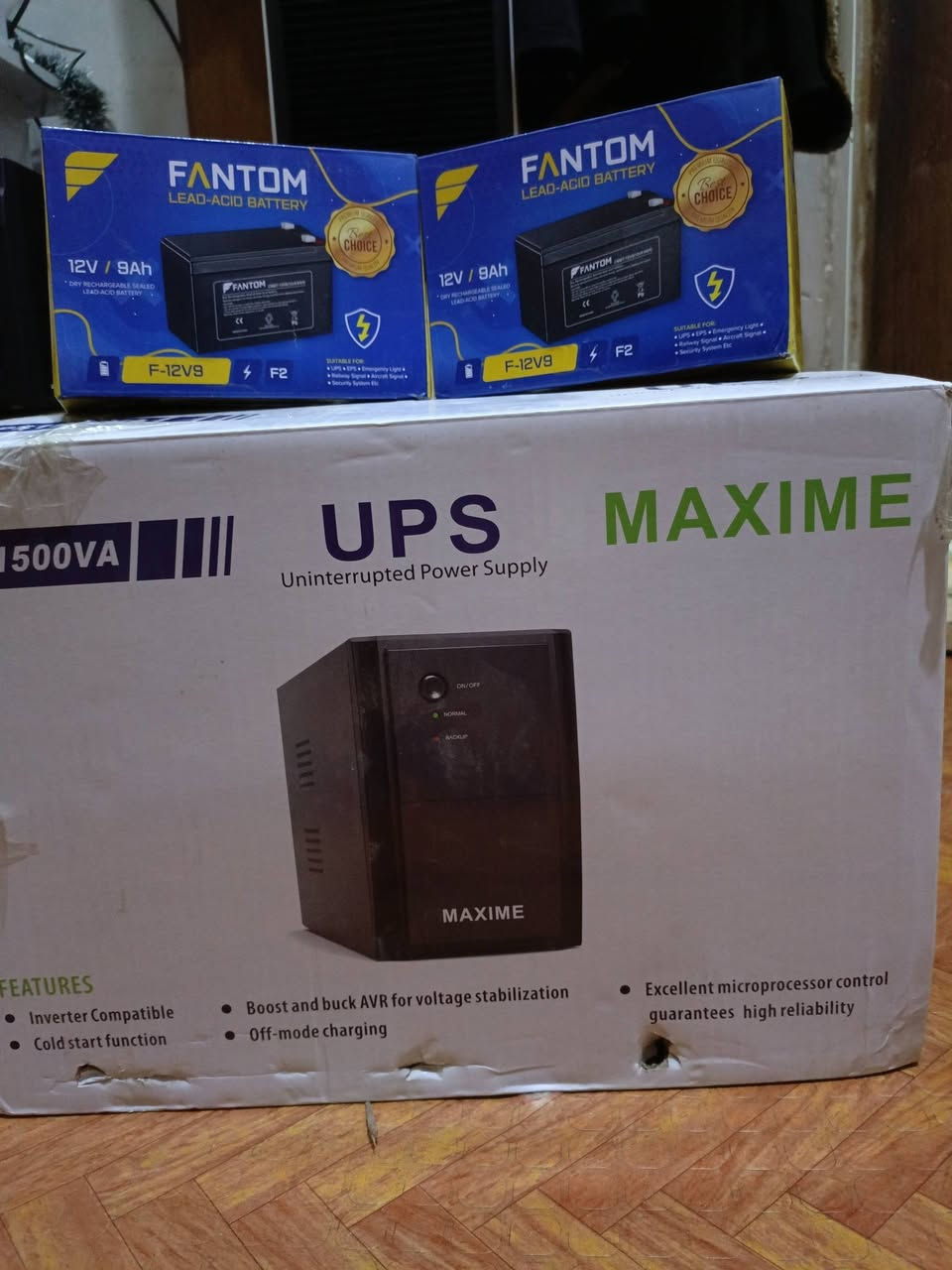 UPS MAXIME 1500W
شغال 100٪ وكارتونته موجوده كانما جديد بدلتله بطاريات جدد وكراتينهم موجودات 
السعر 75 الف المكان بغداد 
للاستفسار *********** ----*********** واتساب
