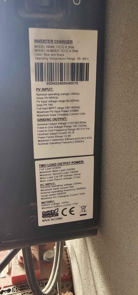 انفيرتر ٤،٢ كيلو واط نظام ٢٤ فولت
تنطي ١٥ لحد ١٨ امبير و تكدر تشد عليها لوحات عدد ١٠ حجم ٦٠٠ واط او ٦١٥ واط
يشحن بطارية سرعتة يبدي من ٣٠ امبير لحد ١٢٠ امبير كركوك, العراق


**إذا كنت صاحب هذا الإعلان وتريد حذفه لأي سبب، رجاءا أرسل رسالة إلى الدعم الفني**