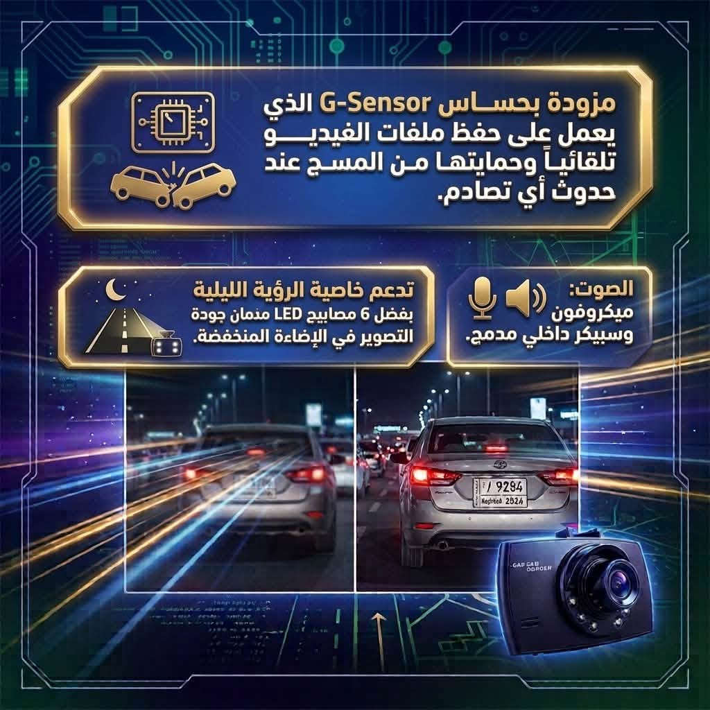 داش كام
المواصفات

كاميرا السيارة Z-3060 بدقة HD وشاشة 2.7 بوصة.

تسجيل فيديو 1080P، صور 5 ميجابكسل، وزاوية رؤية 170 درجة.
مميزات: حساس G-Sensor، رؤية ليلية (6 LED)، وكشف حركة.
شاشة TFT LCD 16:9.
تخزين: Micro SD حتى 32 جيجابايت (غير مرفقة).
بطارية 300mAh. منافذ: USB، HDMI، AV-OUT. صوت مدمج.

المحتويات: الكاميرا، شاحن سيارة، كابل USB، قاعدة تثبيت، كابل AV، دليل المستخدم.

السعر النهائي لزبون: 25 ألف مع توصيل مجاني
   
التواصل 
***********
تلكرام. @HUS_HUA
