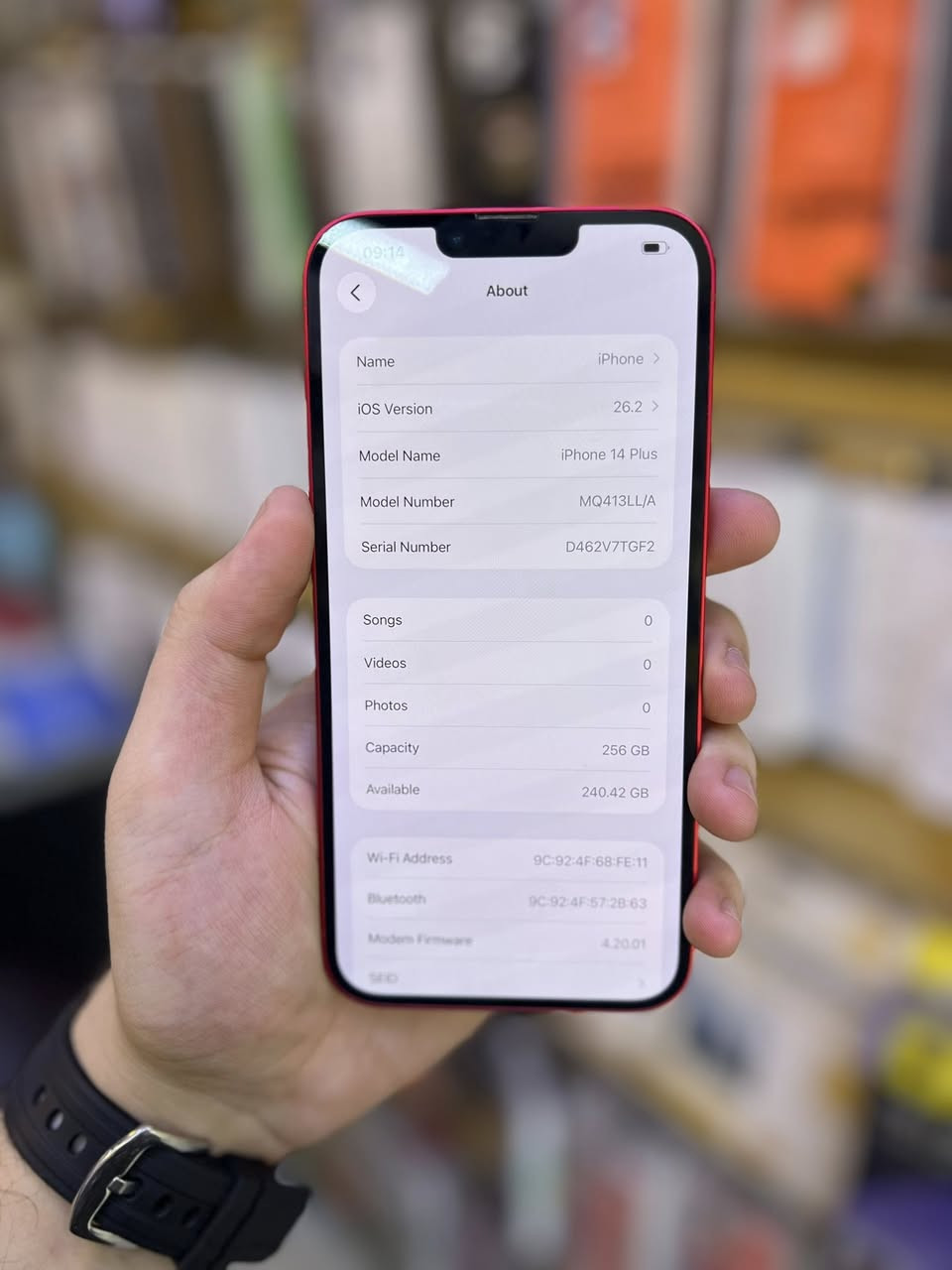 ايفون 14 بلاس (ايسم) ذاكرته 256 و بطاريته 93‎%‎ الجهاز نظافته مية بالمية و ملحقاته كلللها كاملة و بي ضمان خمس ايام 
سعره 525 الف 
العنوان بغداد / البياع / شارع عشرين / قرب قاهر الاسعار
للاستفسار على الرقم ***********
