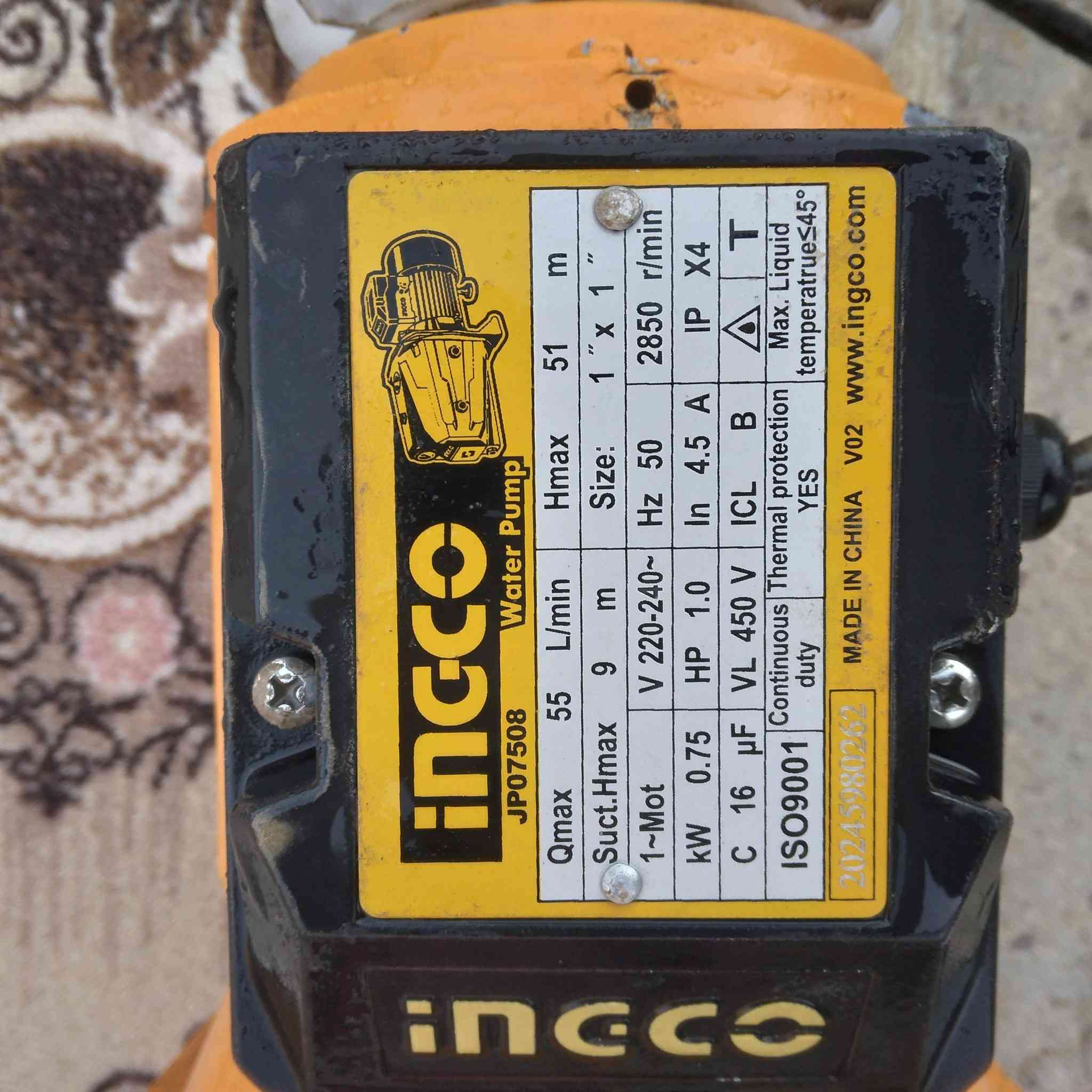 السلام عليكم ماطور انجيكو اصلي النوع ( تمساح ) الحجم حصان واحد ضغط عالي جدا وسحب قوي شغال اي نقص مابي للبيع مكان نجف السعر 75  رقم الهاتف *********** ***********
