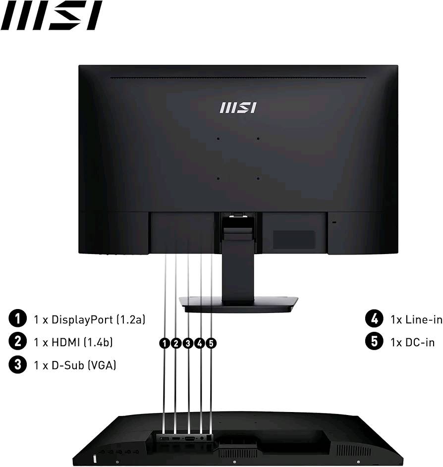 شاشة كمبيوتر MSI PRO MP273A مقاس٢٧ دقة FHD 1920x1080، تقنية IPS، بدون إطار، معدل تحديث 100 هرتز، زمن استجابة 1 مللي ثانية، قابلة للإمالة، منافذ HDMI وDP وVGA، مكبرات صوت مدمجة، متوافقة مع معيار VESA، لون أسود