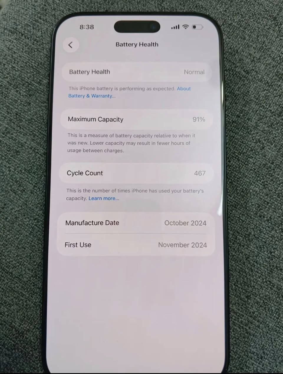 ايفون 16 برو ماكس شرق اوسط بطارية 91
ايفون 16 برو ماكس شرق اوسط  بطارية 91 
بدون كارترن فقط شاحن اصلي  
السعر مليون و150
مكاني نجف 
***********واتساب
