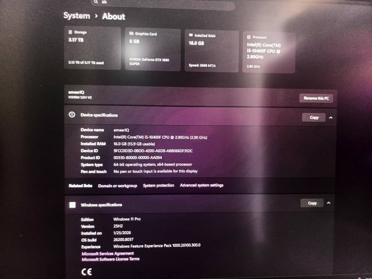 تجميعه سعر 550 الف وبيه مجال
cpu core i5 10400f
ram 16Gb 2x8GB  3200
gtx1660 super 6G rog strix
m.2 256GB+hdd 1tera
gigabye h510 
power supply 850w
 مبرد غازي
____________________________
شاشه 130 الف
Msi
25 inch
1920×1080
120 hz
Ips 
1ms


**إذا كنت صاحب هذا الإعلان وتريد حذفه لأي سبب، رجاءا أرسل رسالة إلى الدعم الفني**