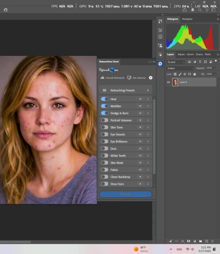متوفر أداة retouch4me
ميعرف شنو هذي اداة هي ازالة حبوب و توحيد لون بشرة تبيض اسنان و إلى الخ...
طبعا أداة تشتغل بضغط زر 
مع إضافة برنامج skinfiner و  اضافات بيوتي
واتساب ***********
