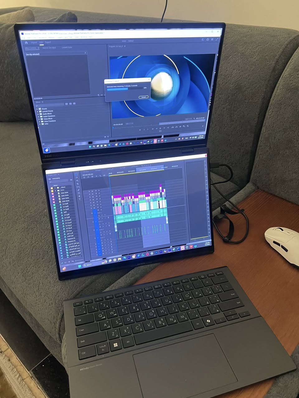 💻 ASUS Zenbook Duo UX8406CA (شاشتين للبيع)
السعر مليونين قفل 

جهاز احترافي مناسب للمونتاج، التصميم، وصناعة المحتوى.

المواصفات:
 • 🔹 المعالج: Intel® Core™ Ultra 9 285H بسرعة 2.90GHz
 • 🔹 كرت الشاشة: Intel® Arc 140T GPU (مخصص مدمج)
 • 🔹 الرام: 32GB بسرعة 7467 MT/s
 • 🔹 الخزن: 1.86TB SSD
 • 🔹 نظام التشغيل: Windows 11 Home (64-bit)
 • 🔹 شاشة مزدوجة (Dual Screen) لمس مع دعم قلم – 10 نقاط لمس
 • 🔹 تصميم نحيف وفخم
 • 🔹 كيبورد منفصل مغناطيسي + ستاند أصلي
 • 🔹 مناسب جداً لبرامج Adobe (Premiere – After Effects – Photoshop)


**إذا كنت صاحب هذا الإعلان وتريد حذفه لأي سبب، رجاءا أرسل رسالة إلى الدعم الفني**