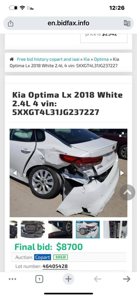 السلام عليكم كيا اوبتما للبيع موديل ٢٠١٨ وارد أمريكي حادث جاملغ خلفي بدون دواخل السياره وكاله باسمي ماشيه ٨٩ السياره جديده السعر ١٥٥ بيها مجال قليل العنوان رحمانية الجعيفر قرب نادي الزورء الرياضي هاتف *********** بغداد, العراق
