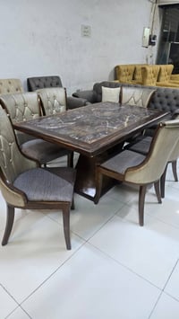 فخامة المرمر والخشب الزان.. ميز طعام ملكي 🍽️✨ ​للباحثين عن الذوق الرفي...