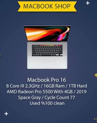 MacBook pro16 8 core i9 2.3 GHz /16 GB Ram/ 1TB hard AMD radeon pro 55...