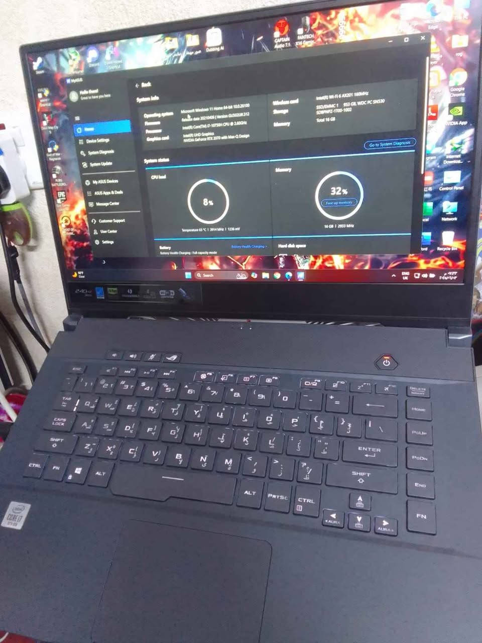 (ASUS ROG Zephyrus M15 GU502LW):

المعالج (CPU): Intel Core i7-10750H (6 أنوية، 12 خيط، تردد حتى 5.0GHz)

كرت الشاشة (GPU): NVIDIA GeForce RTX 2070  (8GB GDDR6)

كرت شاشة مدمج: Intel UHD Graphics

الرام (RAM): 16GB DDR4 بسرعة 3200MHz

القرص الصلب (SSD)  1TB
سلوت ثانوي لاضافة هارد اخر 

الشاشة: 15.6 بوصة، Full HD 1920x1080، معدل تحديث 240Hz

نظام التشغيل: Windows 11 Home

الصوت: مكبرات صوت ستيريو + تقنية Dolby

وعندي فيديو توضيحي لأداء الالعاب النجف, العراق


**إذا كنت صاحب هذا الإعلان وتريد حذفه لأي سبب، رجاءا أرسل رسالة إلى الدعم الفني**