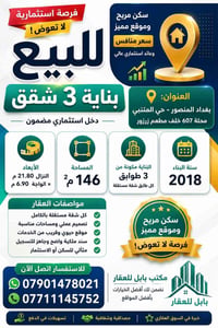 🔹 للبيع – بناية  3 شقق 📍 العنوان: المنصور – حي المتنبي – محلة 607 خلف ...