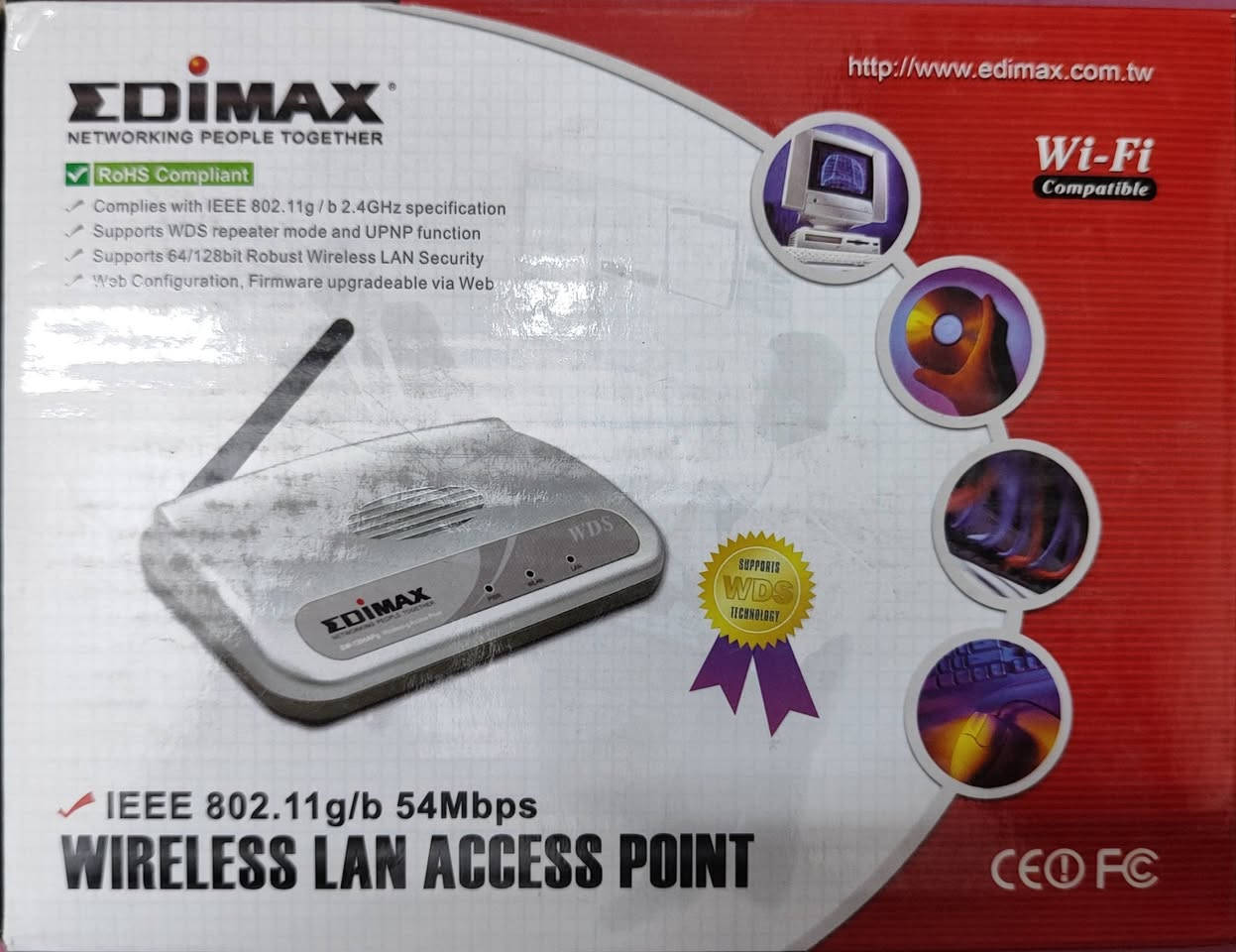 وايفاي 
🔹 Edimax Wireless LAN Access Point  
- يبث الإنترنت من كيبل إلى واي فاي  
- يدعم معيار 802.11g/b بسرعة 54Mbps  
- يشتغل كـ Access Point أو Repeater لتوسيع التغطية  
- إعدادات سهلة عبر المتصفح (Web Configuration)  
- يدعم حماية الشبكة (64/128bit WEP/WPA)  

📦 الجهاز عملي للشبكات المنزلية والمكتبية الصغيرة.  
متوفر كمية
يوجد توصيل لجميع المحافظات


**إذا كنت صاحب هذا الإعلان وتريد حذفه لأي سبب، رجاءا أرسل رسالة إلى الدعم الفني**