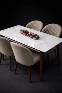 ميز طعام • ١٢٠×٧٠ • خشب زان مرمر