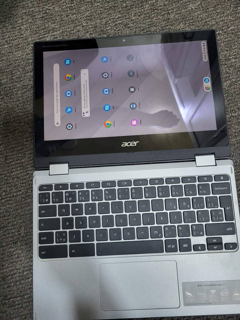 :
​Acer Chromebook Spin 311 
11.6 - شاشة لمس وقلاب 360 درجة
32gb
​السعر:
​135,000 بي مجال قليل
​التفاصيل:
​الحالة: نظيف جداً وشغال 100% بدون أي مشاكل.
​المميزات: الجهاز "Spin" يعني الشاشة تفتر 360 درجة ويتحول إلى تابلت.  
​الشاشة: لمس (Touch Screen) سريعة الاستجابة.
​النظام: كروم بوك (ChromeOS) خفيف جداً وسريع بالإنترنت.  
​الاستخدام: ممتاز جداً للدراسة، تصفح الإنترنت، مشاهدة الأفلام، وتشغيل تطبيقات الأندرويد وسينمانا كربلاء, العراق


**إذا كنت صاحب هذا الإعلان وتريد حذفه لأي سبب، رجاءا أرسل رسالة إلى الدعم الفني**