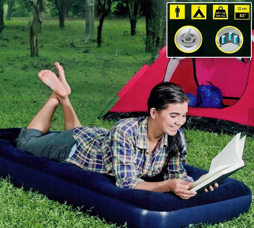النوع: مرتبة هوائية مخملية (Flocked Air Mattress).الحجم: مفرد (S / Single).الطول: 1.85 متر.العرض: 76 سنتيمتر.الارتفاع (السُمك): 21 سنتيمتر.الحد الأقصى لتحمل الوزن: 100 كيلوغرام.الميزات المذكورة على العلبةسطح علوي مخملي ناعم ومريح ومقاوم للانزلاق.تصميم داخلي مدعم (coil beam construction) لتوفير الدعم والثبات أثناء النوم.صمام ثنائي الوظيفة يتيح النفخ السريع وتفريغ الهواء باتجاه واحد لمنع التسرب.


**إذا كنت صاحب هذا الإعلان وتريد حذفه لأي سبب، رجاءا أرسل رسالة إلى الدعم الفني**