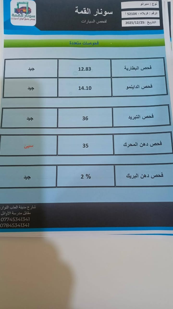 السلام عليكم مكلف بل نشر اخوان لاتراسلني كيه سيراتو موديل 15خليجي فقط بارد موظحه بل سونارمحرك كير صدر كله جديدتحكم استيرن جهتين ويل كب محرك 1600 رقم كربلاء دولي هزه جديده السنويه لحد2029 مكاني كربلاء مراوس هم ترهم بس مو ايراني السعر 120وبيه مجال الشراي يتصل ***********وتساب موجود
