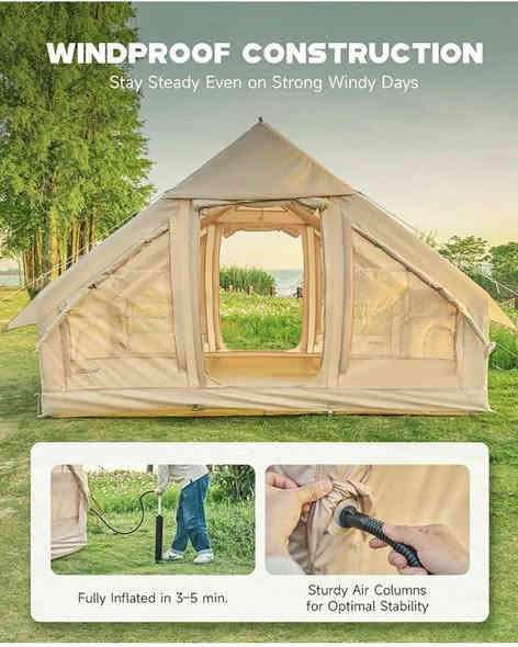 السلام عليكم للبيع خيمة نفخ لون صحراوي قياس ٣ متر في ٢ متر ارتفاع ٢ متر و١٠ سانتمتر وزن الخيمة ١٦ كيلو جديدة بالكارتون مع كامل ملحقاتها والبم سعرها ٢٢٥ الف تواصل خاص 
او ***********
