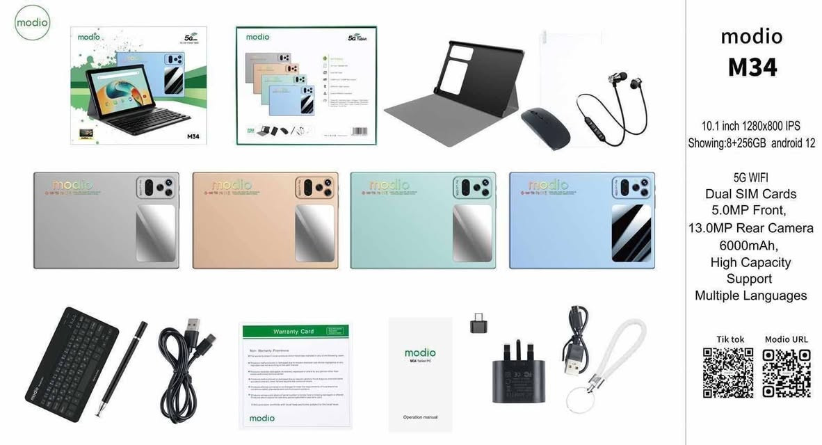 ‎ايباد(modio) ايباد جديد بمواصفات راقية و متعة في الاستخدام مع ضمان سنة كاملة و هو بنفس الوقت يصبح لابتوب و شاشة مريحة للعين و مريحة للدراسة و العمل الطويل و ذاكرة كبيرة يمكن تنزيل اقوى الاعاب و الاستمتاع باحسن جودة ممكنة و ياتي مع ايباد مجموعه متنوعة من هدايا (ماوس و كيبورد و قلم لمس و درع شاشة و كفر للجملية و اكسسوار و سماعات واي سي و طبعا الشاحنة الاصلي) و المواصفات من عالم اخر
‎🎥 شاشة فائقة الوضوح: شاشة كبيرة بحجم 10.36 إنش ودقة800 ×1280 بكسل، تضمن لك ألواناً مفعمة بالحياة وتجربة مشاهدة استثنائية!

‎🚀 أداء قوي ومميز: بفضل معالج ثماني النواة وذاكرة وصول عشوائي 8 جيجابايت، ستتمكن من إنجاز أعمالك وتصفح التطبيقات بسلاسة مذهلة.

‎📸 كاميرات رائعة: كاميرا خلفية 13 ميجابكسل وأمامية 5 ميجابكسل لالتقاط أجمل اللحظات ومكالمات الفيديو عالية الجودة.

‎🔋 بطارية تدوم طويلاً: مع بطارية سعة 6000 مللي أمبير، ستستمتع باستخدام التابلت لأطول فترة ممكنة دون القلق بشأن الشحن.

‎و الذاكرة (256GB) و ذاكرة عشوائية (8GB)

‎موجود ايضا الوان جميلة جدا (اخضر ، ذهبي ، ازرق)

‎موجود توصيل جميع محفظات العراق و بالمجان 

‎و متوفر كمية محدودة 

‎للاستفسار او الاحجز 
‎واتساب: ***********
‎او ارسل رسالة على ماسنجر
