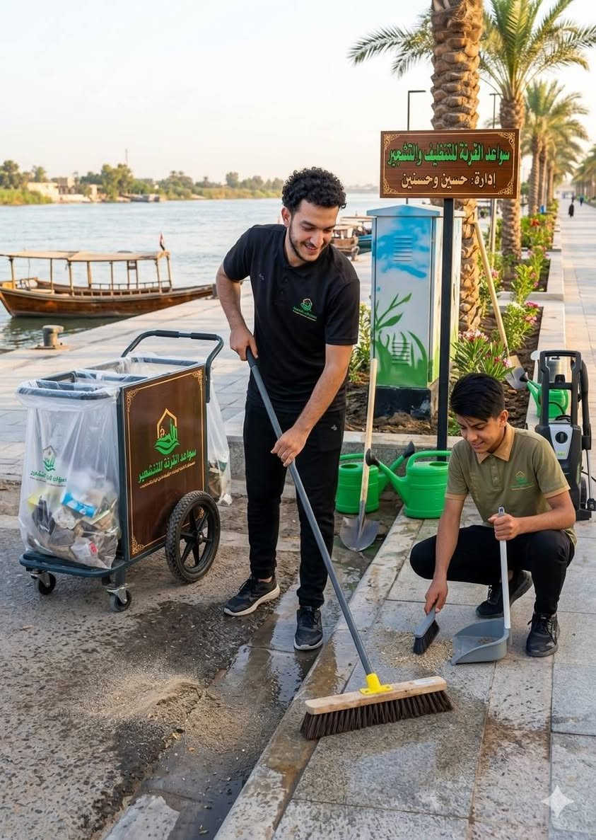 بسم الله نبدأ.. (سواعد القرنة لتنسيق وتنظيف الشوارع والحدائق) 🌱🧹
​شفت باب بيتك، محلك، أو شارعكم مخربط والأنقاض تارس المكان؟ وتريد ترتبة وتزرعه ومابيك حيل وتعب؟
​احنه هنا علمود نريحك! 💪✨
حسين وحسنّين وياكم من قلب القرنة، جيبنالكم خدمة متكاملة وبأعلى جودة لتنظيف وتشجير وتنسيق كل المساحات المتروكة والشوارع.
​🛠️ خدماتنا تشمل:
​تنظيف شامل: نشيل الأنقاض، ونكنس، وننظف الرصيف وباب البيت من الصفر.
​تسوية الأرض وكرب النخل: نجهز التربة ونرتبها علمود تصير جاهزة.
​التشجير والتنسيق: نزرعلك أفضل أنواع الأشجار والشتلات والورد اللي يتحمل جونا ويرد الروح.
​💡 ليش تختار "سواعد القرنة"؟
​شغل احترافي ومحمل غيرة: نشتغل بإتقان وبأحدث الأدوات (مثل ما تشوفون بالصورة) علمود نطلع بنتيجة تبيض الوجه وتناسب ذوقكم.
​التزام بالوقت: نجيكم بالموعد المحدد ونخلص الشغل بالوقت المطلوب.
​أسعارنا تنافسية: شغلنا بفلوس وتعبنا واضح، بس أسعارنا تناسب الكل وبمقدور الجميع.
​📞 للحجز والاستفسار:
​تريد تعرف السعر؟ كل اللي عليك تدزلنا صورة للمكان بالخاص 📥، أو تتواصل ويانا واتساب/اتصال على الرقم:
          [ *********** ] 📞
​شعارنا: "شوارعنا ومناطقنا تستاهل تترتب.. احنه بخدمتكم" 🤝❤️
​#البصرة #القرنة #سواعد_القرنة #تنظيف_وتشجير #تنسيق_حدائق #شباب_العراق #مشاريع_شبابية
