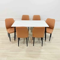 ميز طعام ٦ كراسي • ٨٠×١٤٠ سم • سطح رخام مزجج