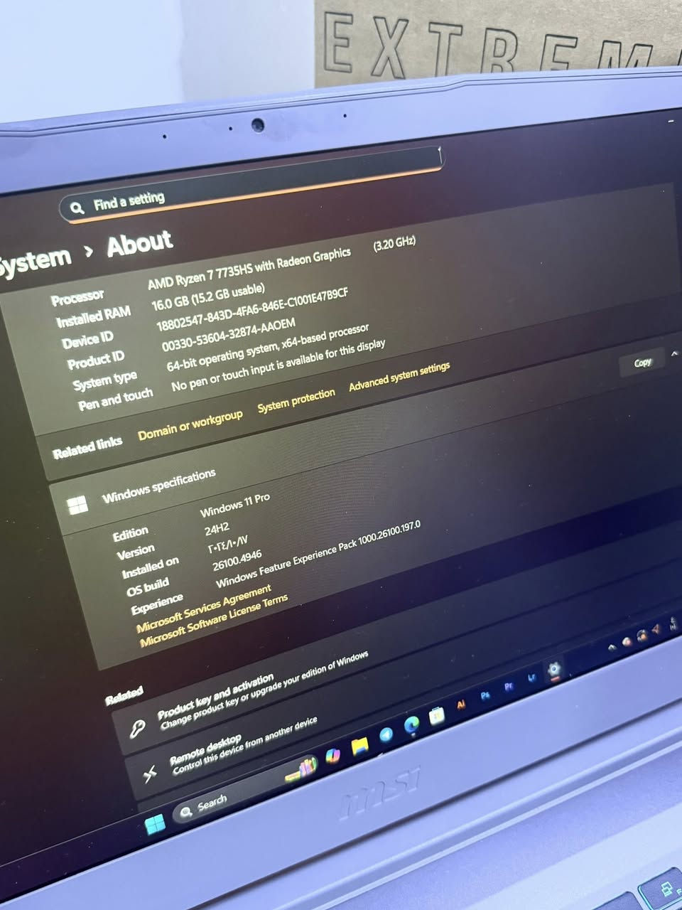 السلام عليكم
لابتوب Msi  Thin A15

لابتوب ماشاءالله ك اداء وسرعة متعبني ابد

معالج AMD Ryzen 7 7735HS ويا كارت شاشة داخلي

كارت شاشة  RTX 4050 6G

رامات DDR5 16G

عليها نظام وندوز ١١ برو اصلي

استعمال بسيط كلش


**إذا كنت صاحب هذا الإعلان وتريد حذفه لأي سبب، رجاءا أرسل رسالة إلى الدعم الفني**