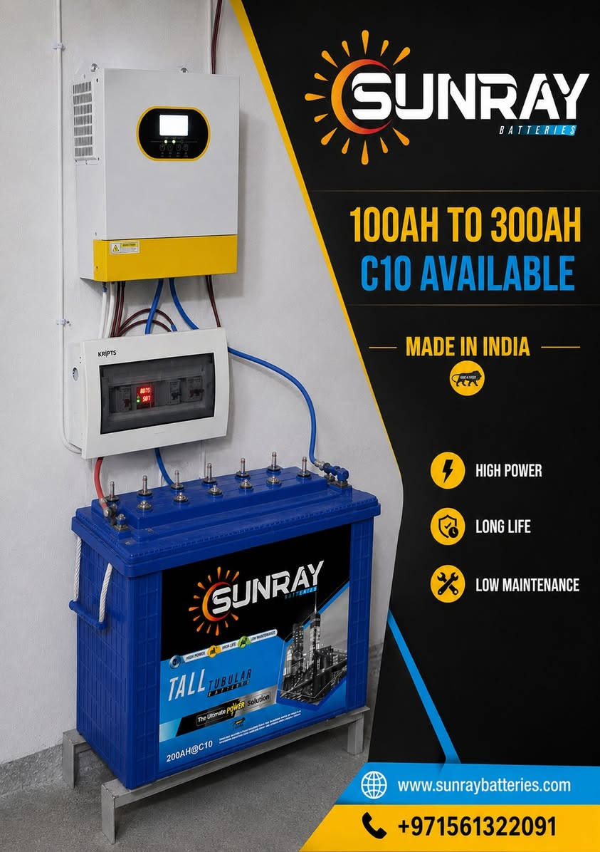 شركة Sunray Batteries الهندية، المتخصصة في تصنيع وتصدير البطاريات الأنبوبية الشمسية، تدعو الموزعين وتجار الجملة للتعاون التجاري.

🔋 بطاريات شمسية أنبوبية من 100Ah إلى 300Ah (C10)

🇮🇳 صناعة هندية

📦 التوريد للحاويات الكاملة فقط

🌍 شحن متاح إلى جميع دول الشرق الأوسط

للتواصل:

📱 واتساب: +971563004966

🌐 [www.sunraybatteries.com](http://www.sunraybatteries.com/)

#sunraybattery #sunraybatteries #CorePowerBattery #corepowerbatteries #solarenergy #solartubularbatteries #manufacturing #manufacturer #exporter #b2b #ReliableService


**إذا كنت صاحب هذا الإعلان وتريد حذفه لأي سبب، رجاءا أرسل رسالة إلى الدعم الفني**