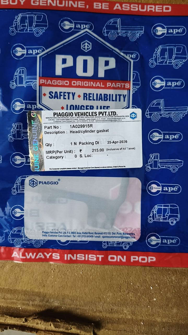 Piaggio orignal parts (POP) Full Range Avilable at Best Price


**إذا كنت صاحب هذا الإعلان وتريد حذفه لأي سبب، رجاءا أرسل رسالة إلى الدعم الفني**