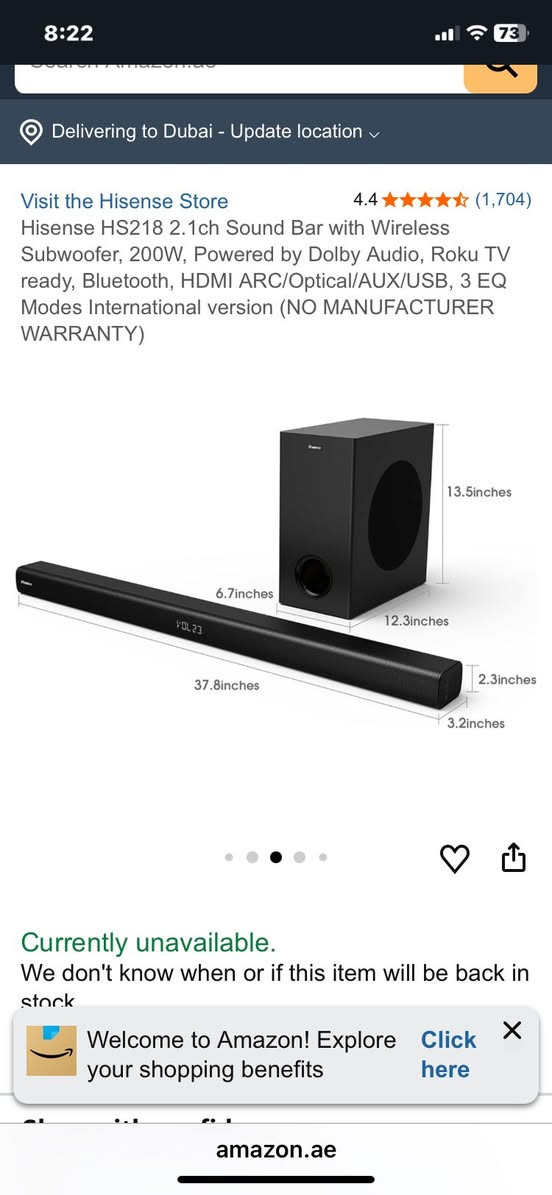 السلام عليكم 

اخواني عندي هذا الساوند بار طلعتلي كارتون واغراضه كلها موجوده القطعه المضخم شغال اي مشكله مابي بس السماعه الطويله ماتشتغل ربطتها علكهرباء ماشتغلت ابيعها هيج للعلم نظيفه كلش كلش  

السعر ٨٠ الف مع التوصيل


**إذا كنت صاحب هذا الإعلان وتريد حذفه لأي سبب، رجاءا أرسل رسالة إلى الدعم الفني**