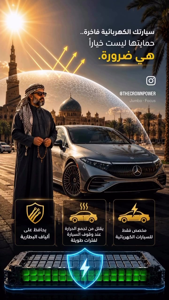 CROWN POWER
أفلام حماية PPF عازلة للحرارة، مصممة خصيصا للسيارات الكهربائية.
تعتمد هذه الأفلام على مواد متطورة تساعد على تقليل امتصاص حرارة الشمس عبر الهيكل الخارجي، مما يساهم في الحفاظ على هيكل السيارة، وتقليل انتقال الحرارة إلى منطقة البطارية، للمساعدة في الحفاظ على كفاءتها وإطالة عمرها.
▪️ حماية للهيكل الخارجي
▪️تقليل تأثير حرارة الشمس
▪️المساعدة في الحفاظ على كفاءة البطارية

🔋🪫مصممة خصيصًا للسيارات الكهربائية
Crown Power
***********

