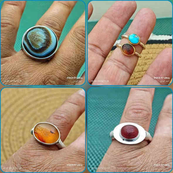 مجموعة من الخواتم المتوجة بالعقيق اليماني 
صياغات فضة يدوي ثقيل مكاني بغداد التاجي رقمي *********** يوجد توصيل بغداد
