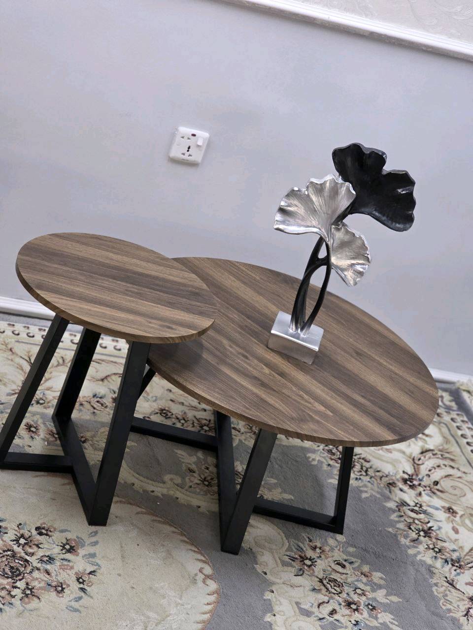 هذه طقم طاولات جانبية بشكل حديث وأنيق. تتضمن الطبلة الكبيرة والصغيرة مع تصميم مميز يجمع بين الخشب والمعدن. الطاولات متوفرة بألوان مختلفة لتناسب ديكور منزلك.