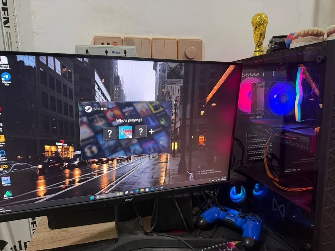 السلام عليكم 
Pc للبيع 
اني من بغداد وهاي مواصفاتة 

CORE 15-12400F TRAY
RTX 4060 GIGABYTE EAGLE OC 8GB 3FAN BK
16GB (8X2) TEAMGROUP T.FORCE 3600MHZ RGB
GIGABYTE H610 MK DDR4
E900 1TB NVME M.2 3DNAND 2000M HEATSINK-DAHUA-E900N1TB
MNTOB MN-210 ALPHA DUAL RGB CPU COOLER
PSU GAMDIAS KRATOS E1 600W RGB
MNTOB MN-2080B STORM MESH 4FAN RGB
VORTEX 24INCH -165HZ - IPS - 1MS - FHD
CROWN KIT MOUSE&KEYBOARD BLACK 512

رايدها 
1.150.000 
وبيها مجال بسيط 
*********** واتساب
الشاشة وياها
