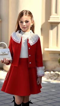 ملابس أطفال مميزة وعصرية باللون الأحمر مثالية للمناسبات العائلية. تتضم...