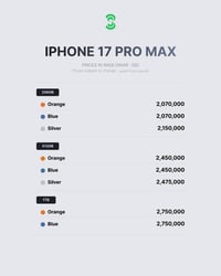 iPhone 17 Pro Max 🔥  أسعار جميع الألوان والسعات   256GB 🟠 Orange — 2,0...