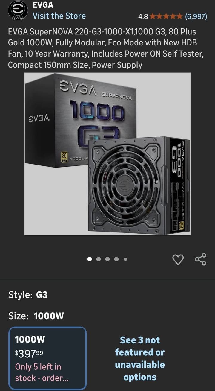 باور سبلاي EVGA 80+ 1000Watt 
نسخة SuperNova 
اعلى فئة مكثفات يابانية 
كيبلات متينة جدا
شباب هاي نسخة احترافية تفيد اللي يريد كفائة عالية ل10 سنين ليكدام 

اخذتة من النبع + ضمان وكالة 10 سنين

مستخدم اقل الشهر لان بعت الPc
توصيل موجود متواجد ماسنجر فقط


**إذا كنت صاحب هذا الإعلان وتريد حذفه لأي سبب، رجاءا أرسل رسالة إلى الدعم الفني**