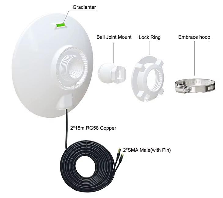 هوائي لتقوية اشارة 4G - 5G 

تصميم طبق احترافي: مزود بميزان ماء Bubble Level لضبط الاستقامة بدقة متناهية نحو البرج.
مرونة في التوجيه: قاعدة Ball Joint Mount تمنحك حرية تدوير الهوائي بزاوية 360 درجة للحصول على أفضل ألتقاط.

🔹 قوة 2×12 dBi
🔹 نظام 2×2 MIMO
🔹 استقطاب ±45°
🔹 كيبل نحاس 2×15 متر RG58
🔹 جودة تصنيع عالية جدا 

✔️ يركز الإشارة باتجاه البرج
✔️ مناسب للمناطق ذات الإشارة الضعيفة
✔️ متوافق مع أغلب راوترات 4G و 5G

إذا كانت الإشارة داخل البيت ضعيفة، هذا الهوائي هو الحل 
يقوم بإلتقاط الإشارة من على سطح المنزل ونقلها بواسطة الكيبلات مباشرة للراوتر 

السعر 55 الف دينار 

📦 كامل مع قاعدة تثبيت وملحقاته
📩 للحجز والاستفسار التواصل واتساب على الرقم 
***********
