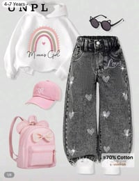 مجموعة ملابس بنات رائعة ومناسبة للأعمار من 4-7 سنوات، تتكون من بلوزة ه...