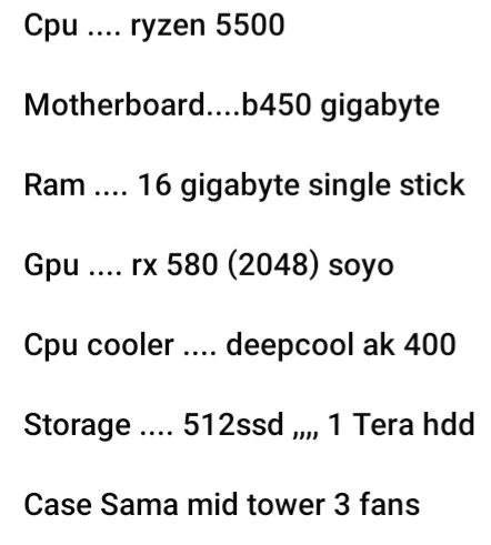 السلام عليكم من رخصة الادمن 
حاسبة كاملة للبيع مستخدمة اقل السنة بس انا محافض علية كلش نظيفة 

كيس + شاشة 
الكيس مواصفاتة بل صور 

الشاشة شاومي ٢٢ بوصة ١٠٨٠ . ٧٥ هيرتز 

يجي وياها جوستك gamisir ابيض 

عنواني ناصرية حي العسكري


**إذا كنت صاحب هذا الإعلان وتريد حذفه لأي سبب، رجاءا أرسل رسالة إلى الدعم الفني**