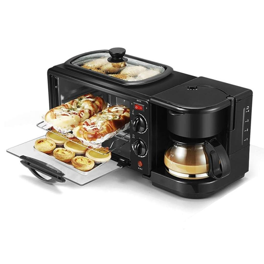 تصميم مميز متعدد الوظائف 

- جهاز يحتوي على مقلاة وفرن وماكينة لتحضير المشروبات الساخنة 

- يمكن التحكم بدرجات الحرارة من 100-230 درجة سيليزية

- خاصية التوقيت التي يمكن التحكم بها من 0-60 دقيقة 

- سطح المقلاة غير لاصق سهل التنظيف 

- هيكل خارجي من المعدن عالي الجودة المقاوم للصدأ والتاكل

- اللوح الزجاجي مقاوم للحرارة

- الفرن ياتي مع صينية وشبكة من المعدن 
 
- الطاقة : 1250 واط

- الابعاد : 50.5 * 25.5 * 24.5 cm
للطلب:***********واتساب
