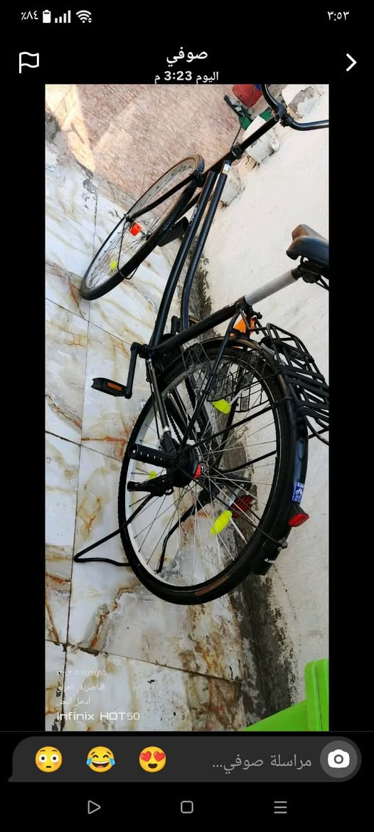 السلام عليكم بايسكل البيع موديل 2021ومبدل ويل الوره موديل2025بايسكل جاهز تأيرات جداد جاهز موجهز السعر 120وبيه مجال قليل الحك الجيه مكان ناصريه المركز السهرون الرقم*********** تواصل
