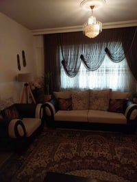 طقم قنفات ١٠ نفر • جلد جوزي غامق • بردات ٣.٩م و٣م